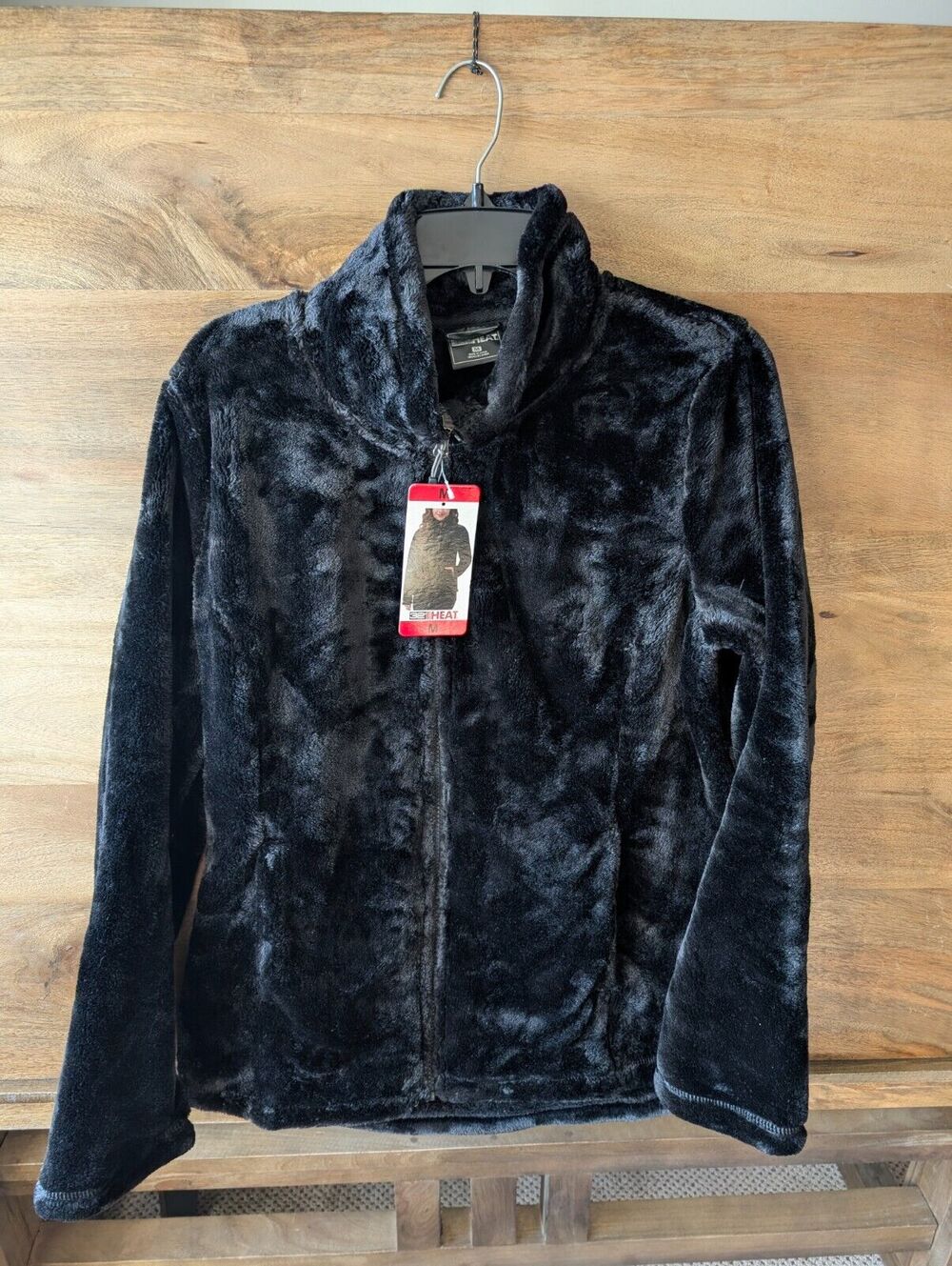 32 Degrees Jacket Womens Medium Black Heat Plush Faux Fur Super Soft Full Zip